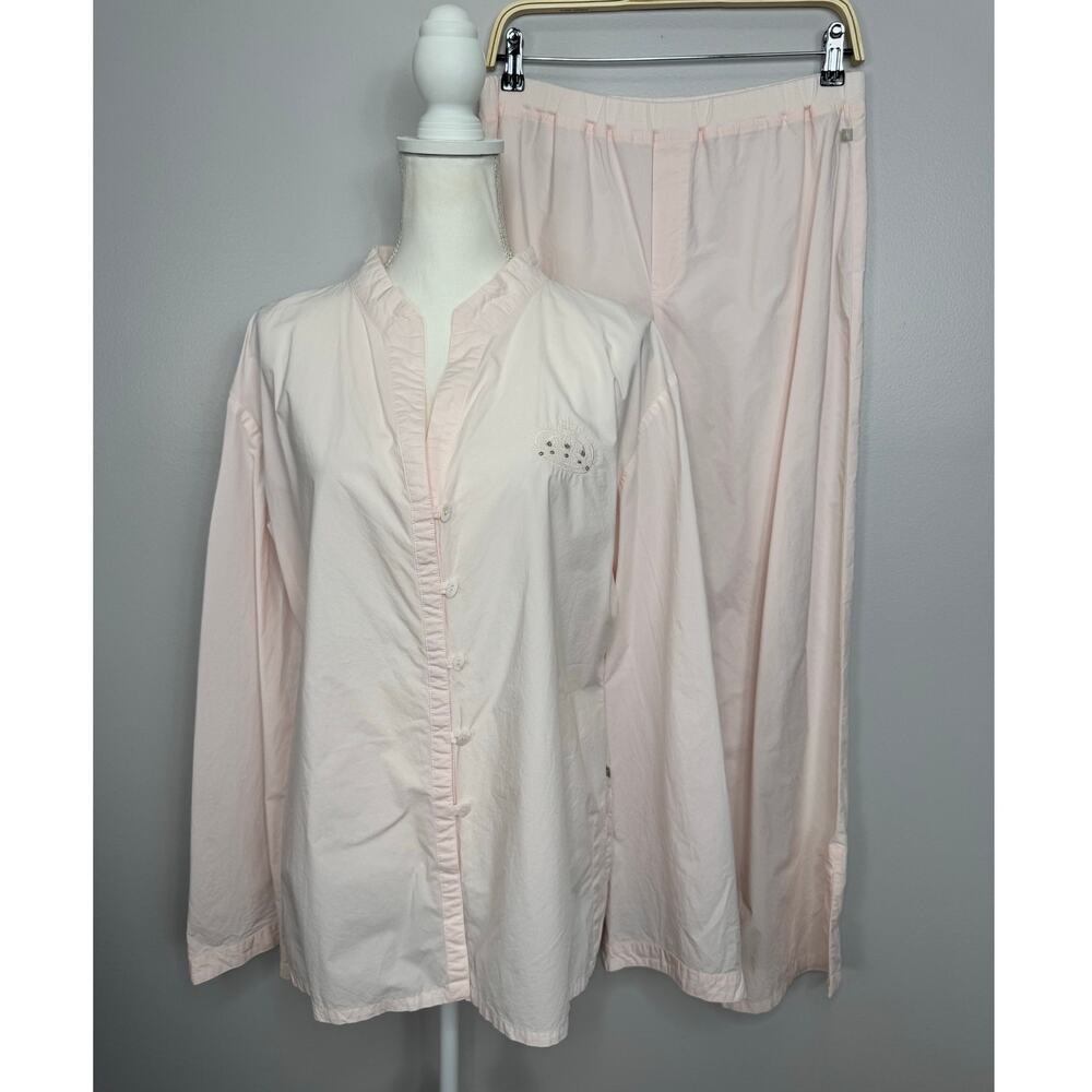 Barefoot Dreams Pajama Set Women Size Large Pink Embroidered 100% Pima Cotton
